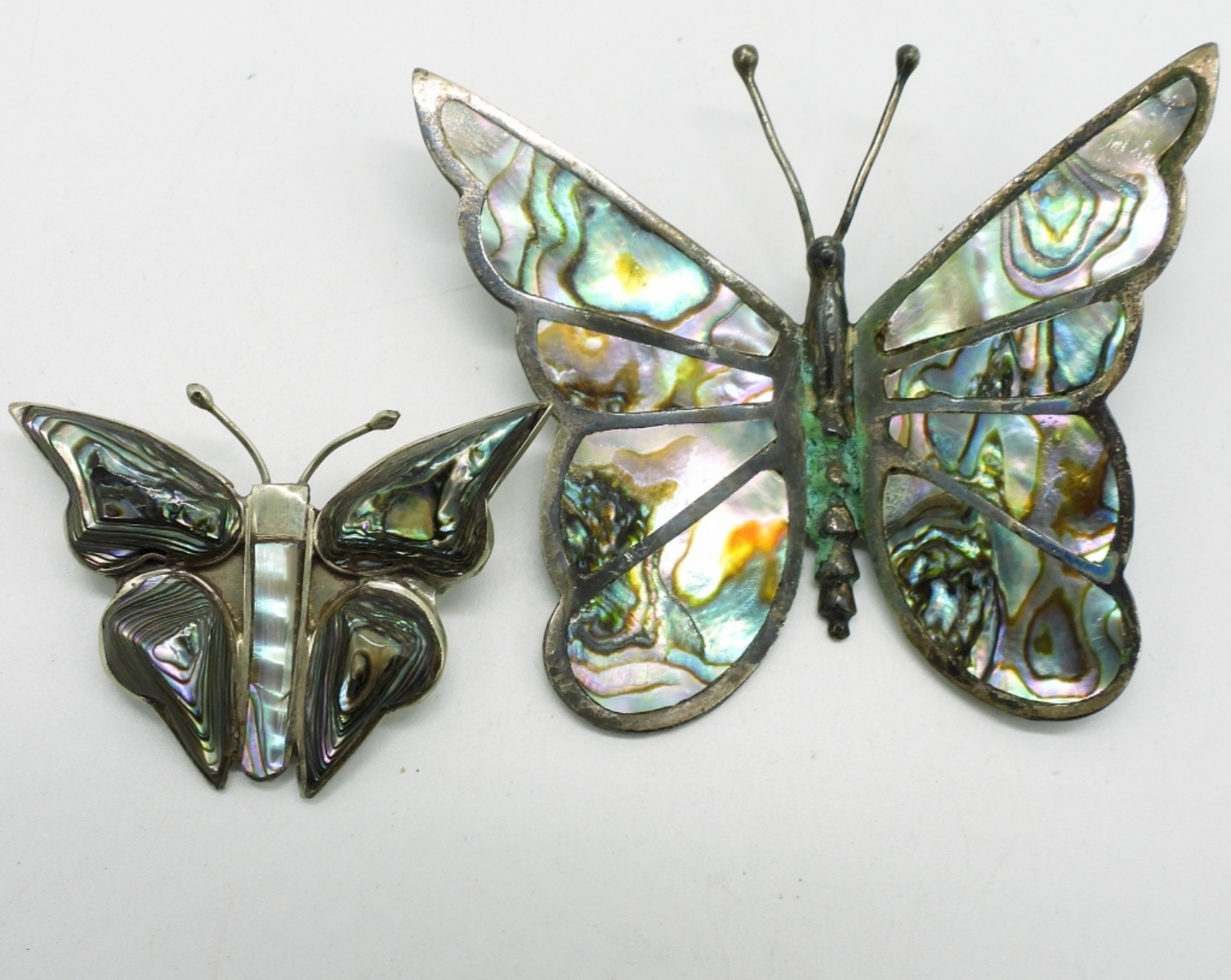 2 Vintage 925 Abalone Butterfly Pins