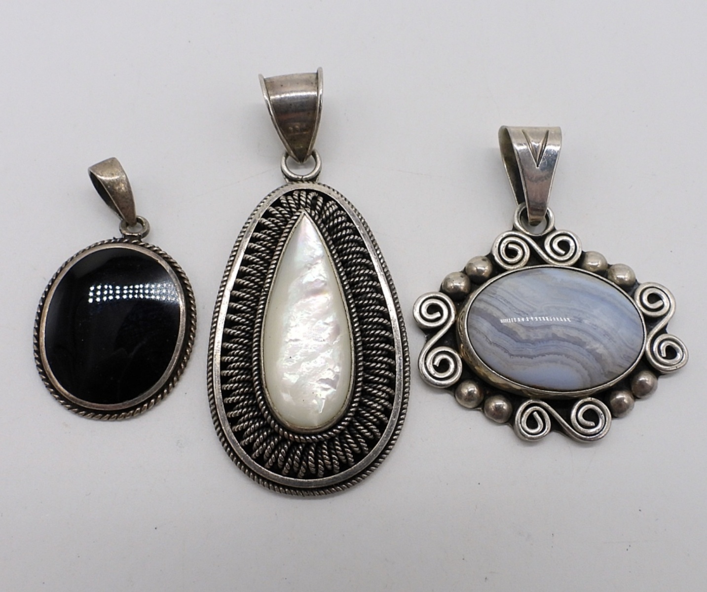 3 Sterling Pendants, Blue Lace Agate & More