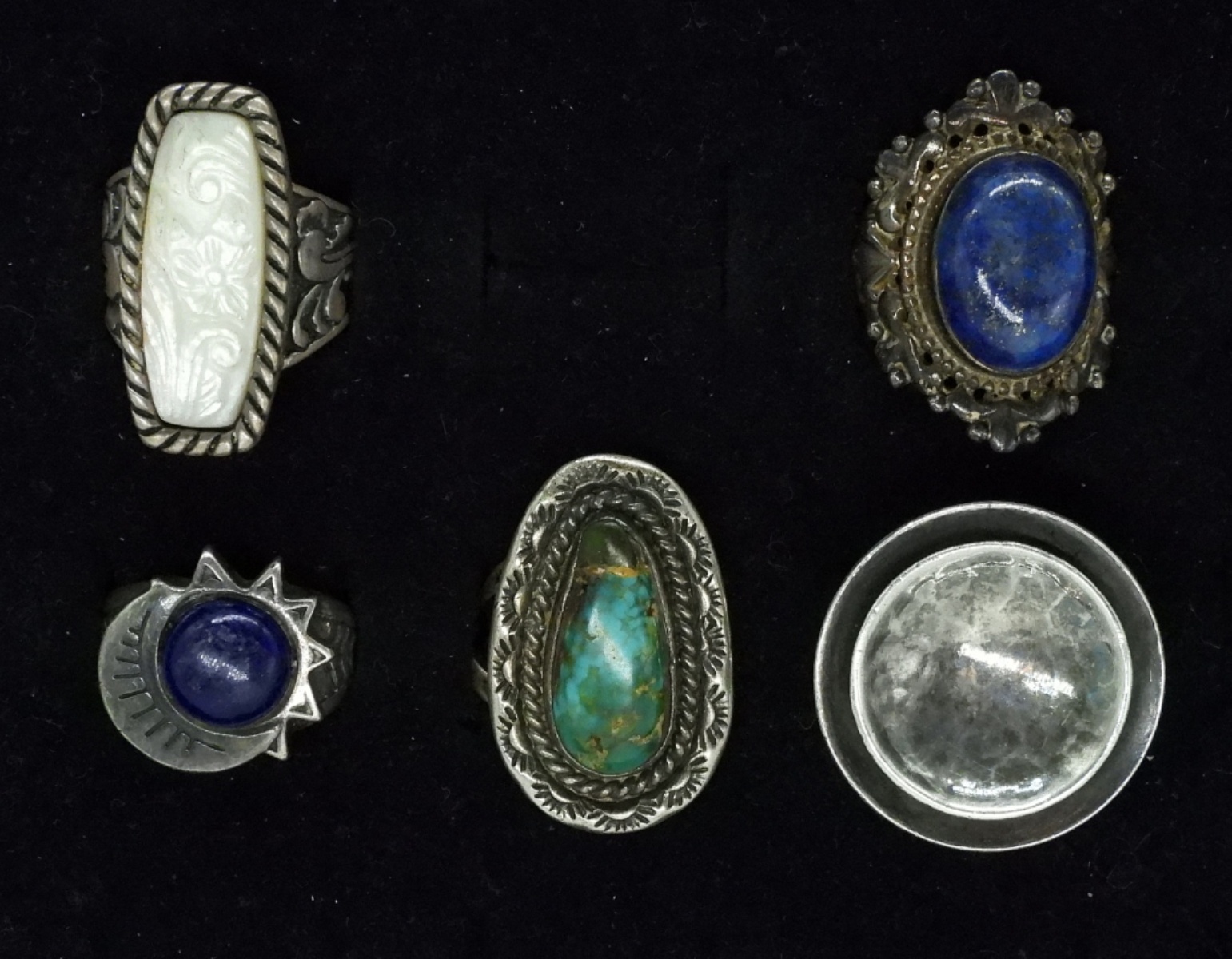 5 Vintage Gemstone Rings, Sterling