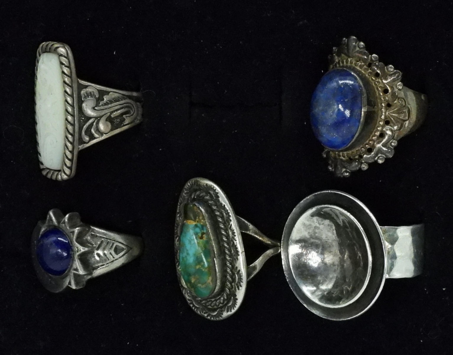 5 Vintage Gemstone Rings, Sterling