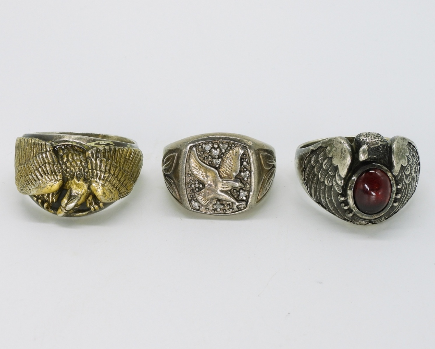 3 Large Sterling Eagle Rings