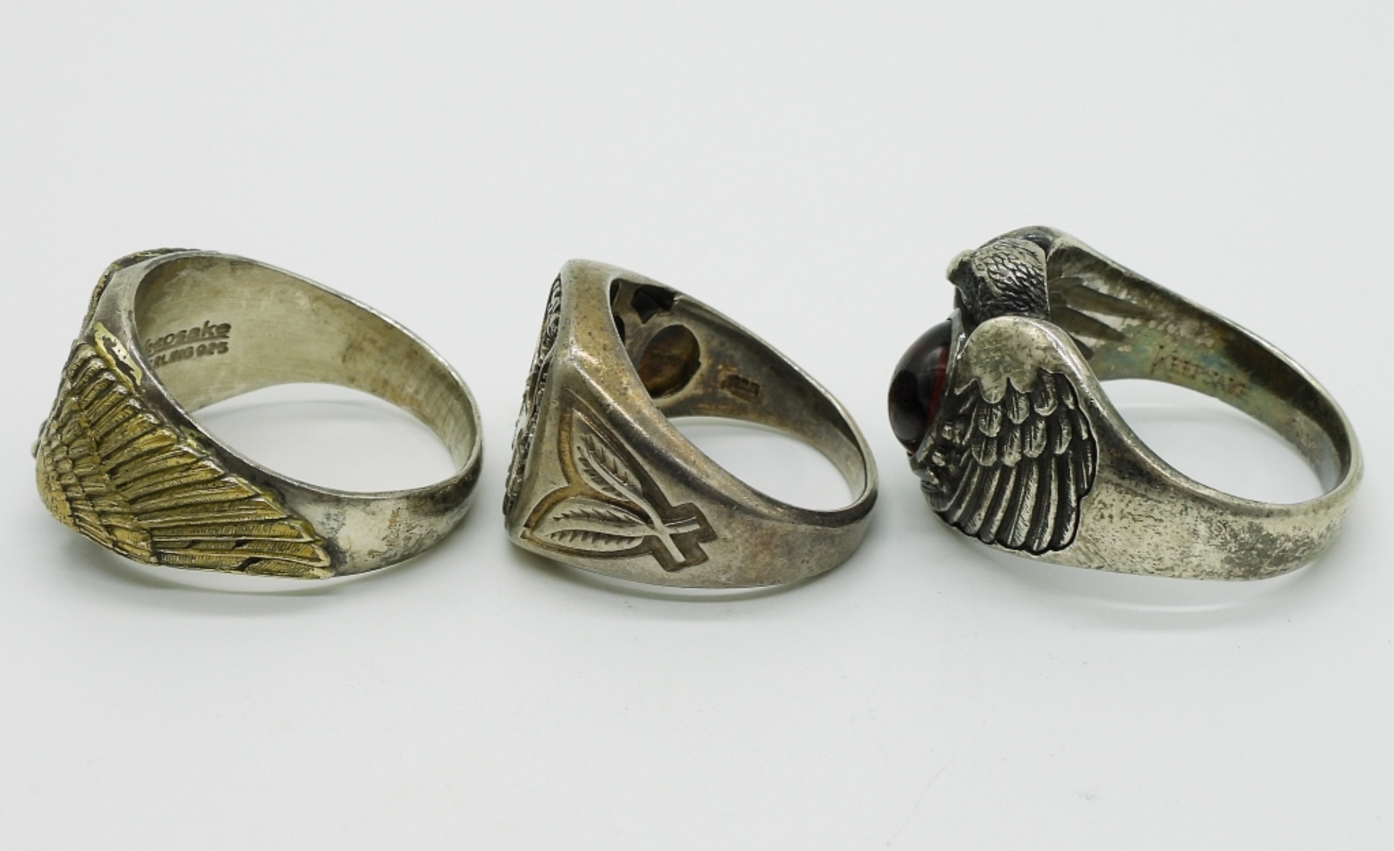 3 Large Sterling Eagle Rings