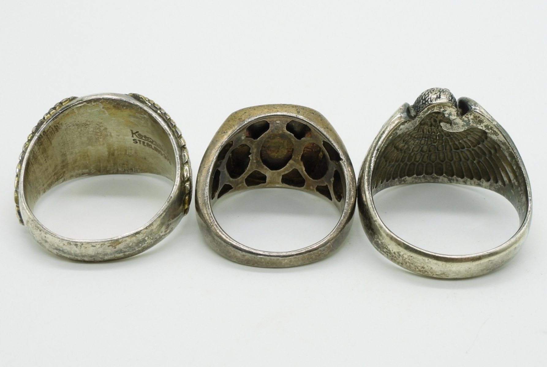 3 Large Sterling Eagle Rings