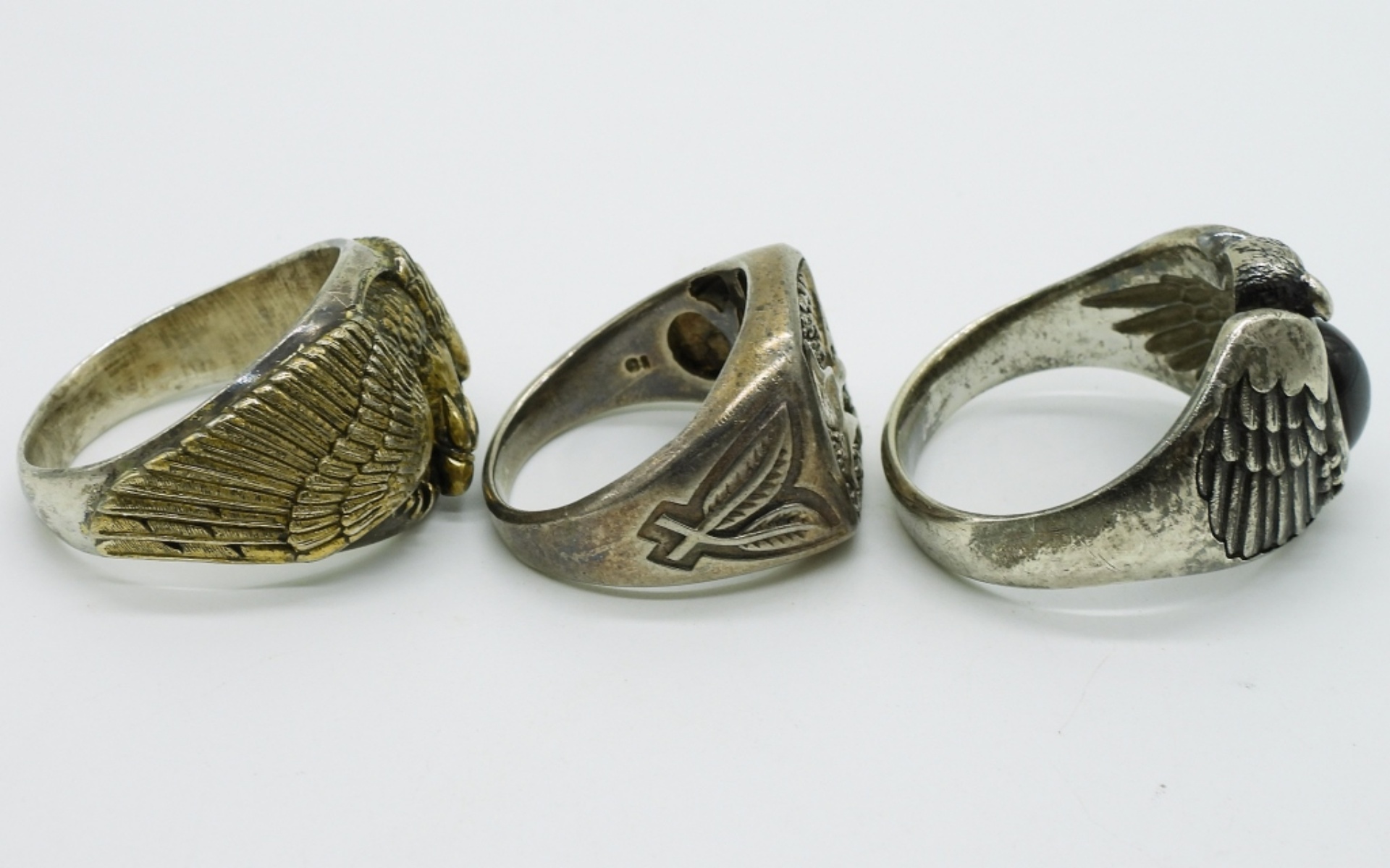 3 Large Sterling Eagle Rings