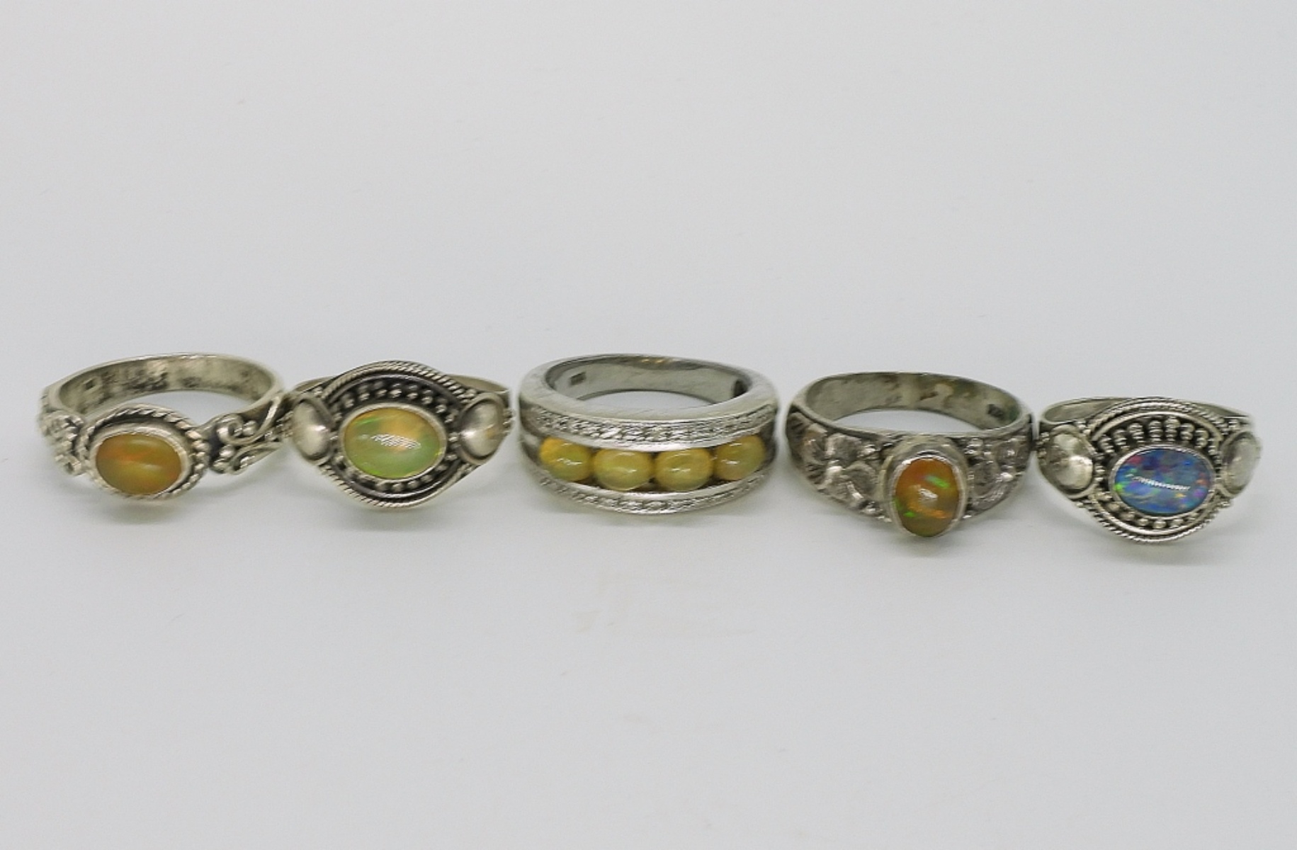 5 Opal and Opalite Sterling Rings