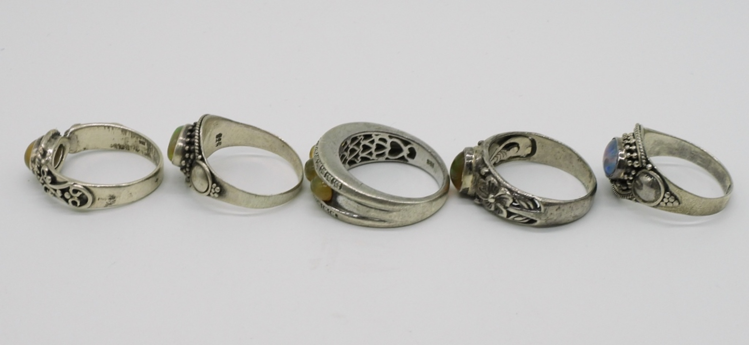 5 Opal and Opalite Sterling Rings