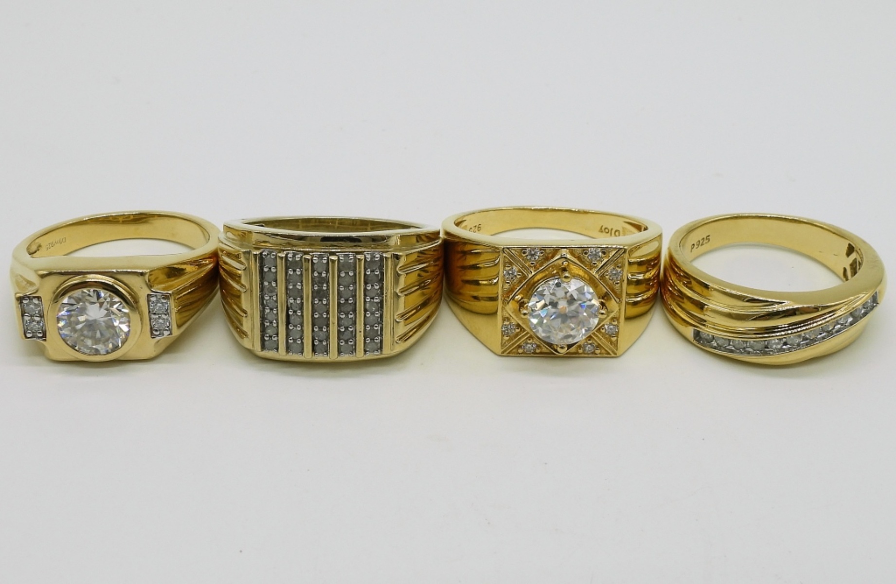 Four Gold Tone Sterling Chunky Rings
