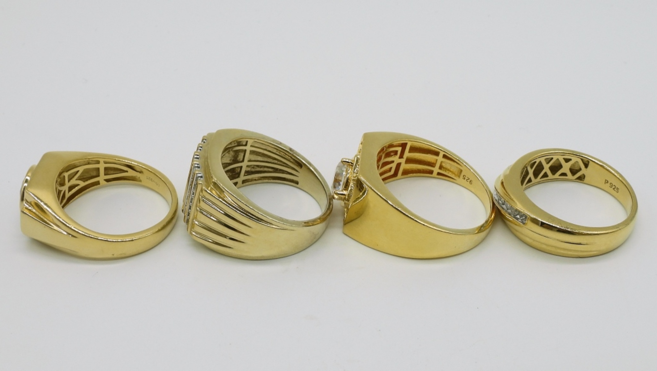 Four Gold Tone Sterling Chunky Rings