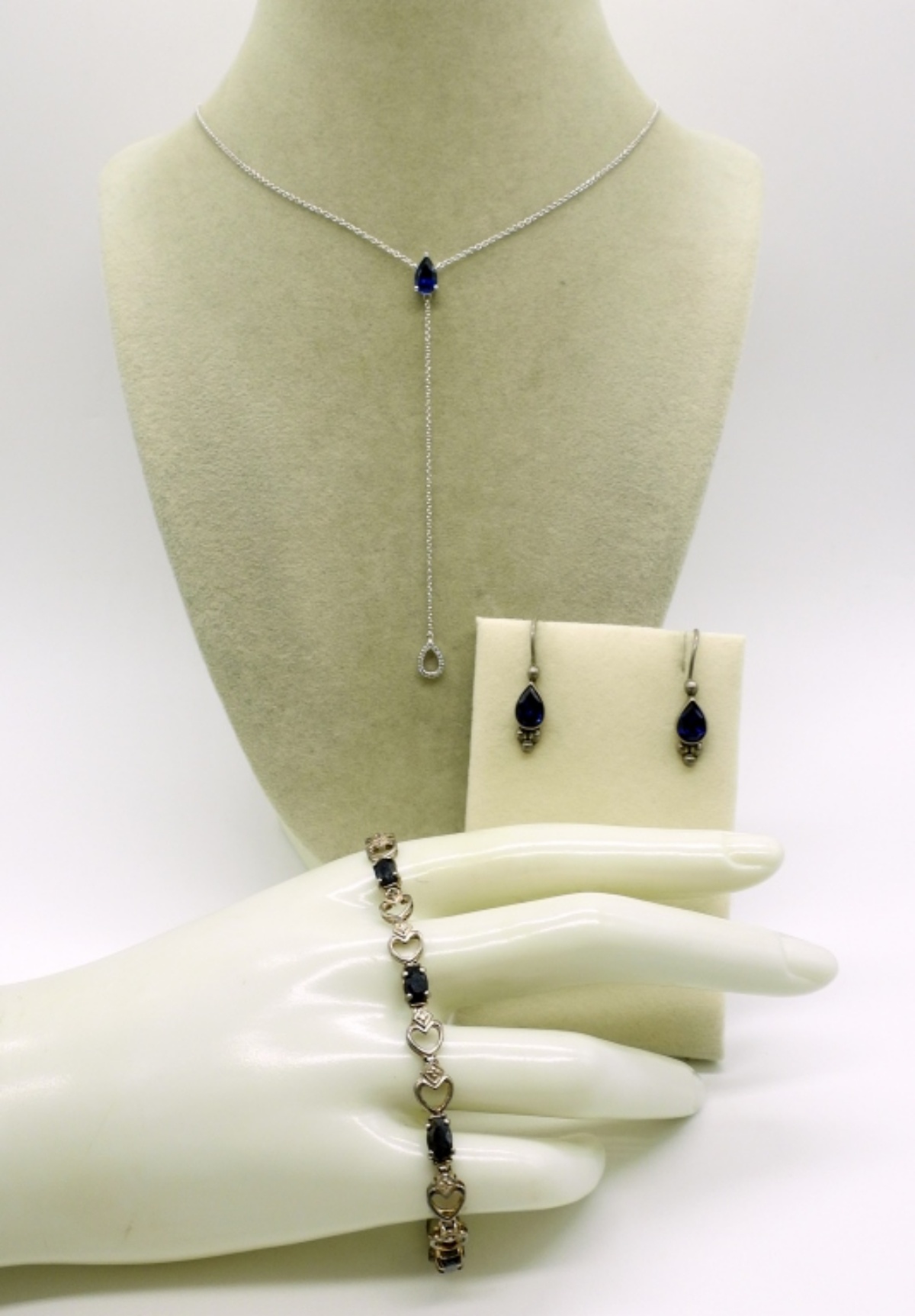 Sapphire Sterling Necklace, Bracelet & Earrings