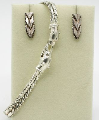 Milor Panther Riccio Chevron Bracelet & Earrings. Milor sterling Riccio chevron bracelet with 