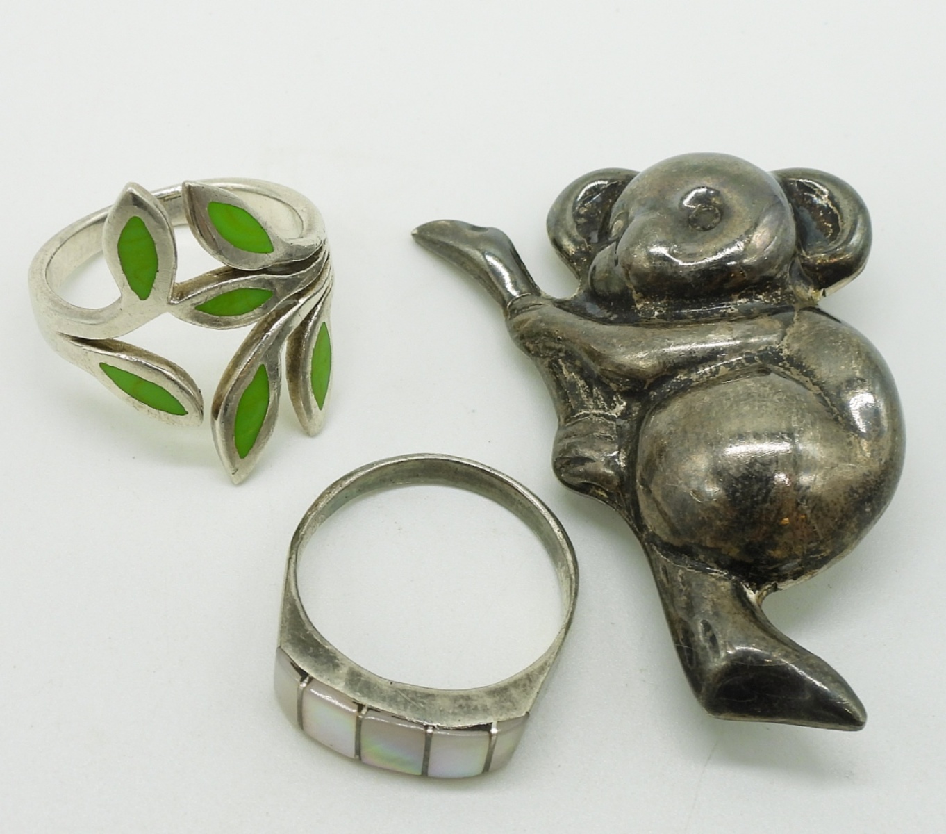 Sterling Koala Brooch & Two Rings