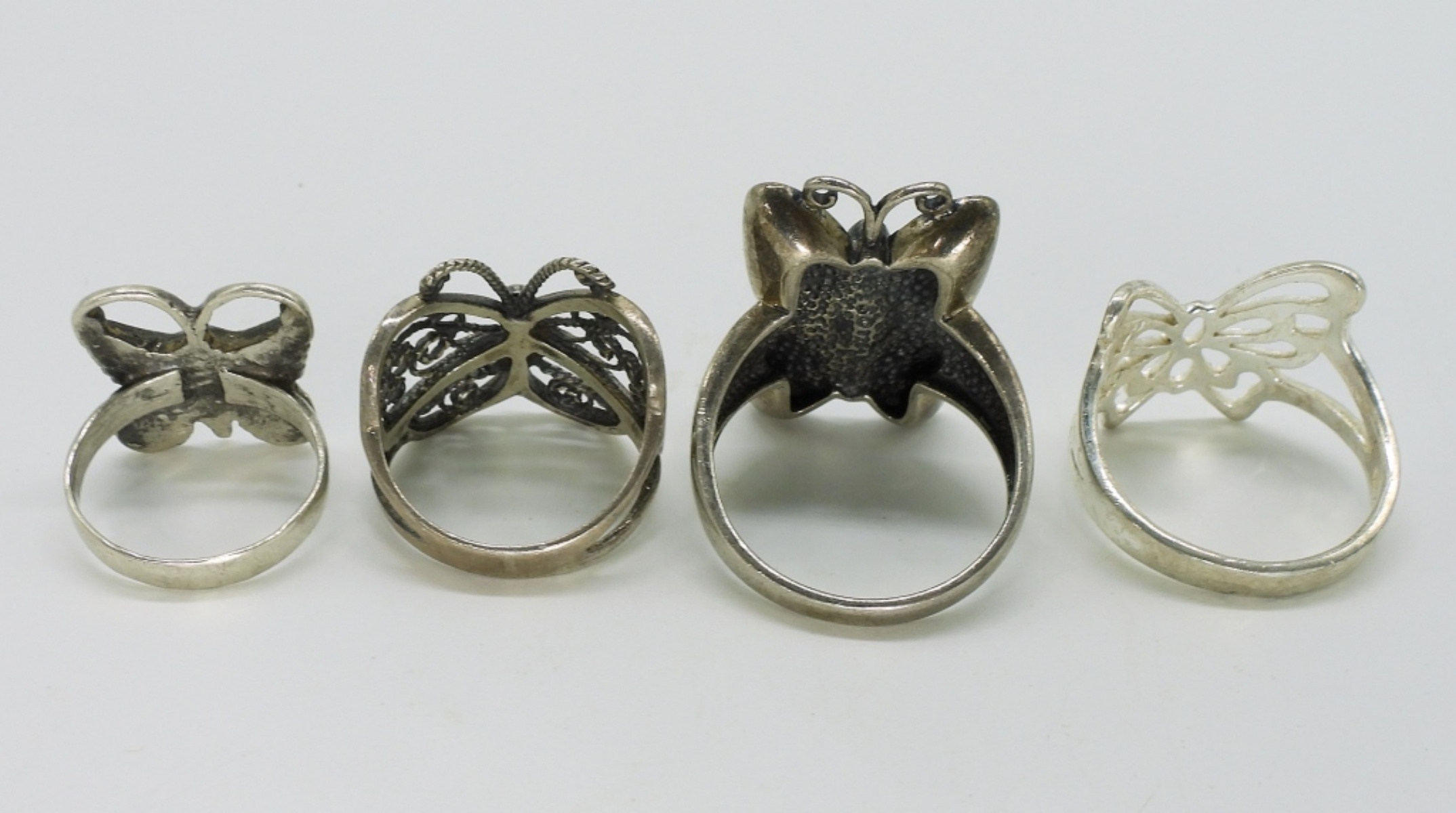 4 Sterling Butterfly Rings, Charoite & Turquoise