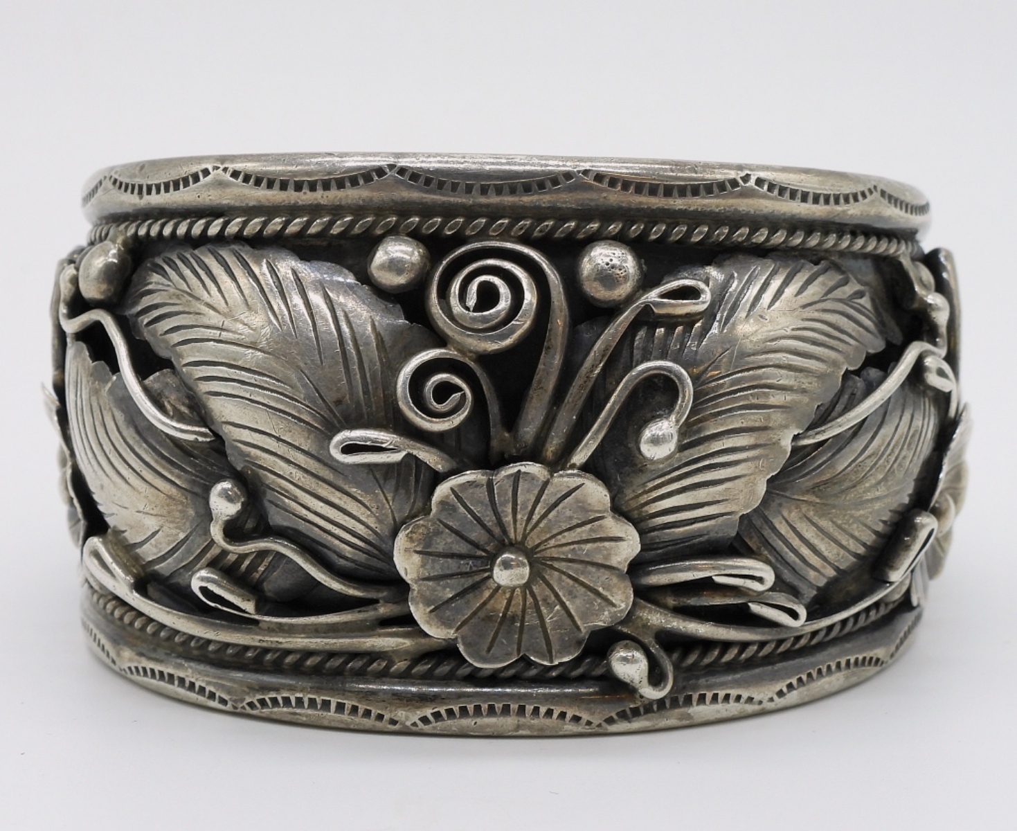 Native American Floral Cuff Bracelet - Sterling