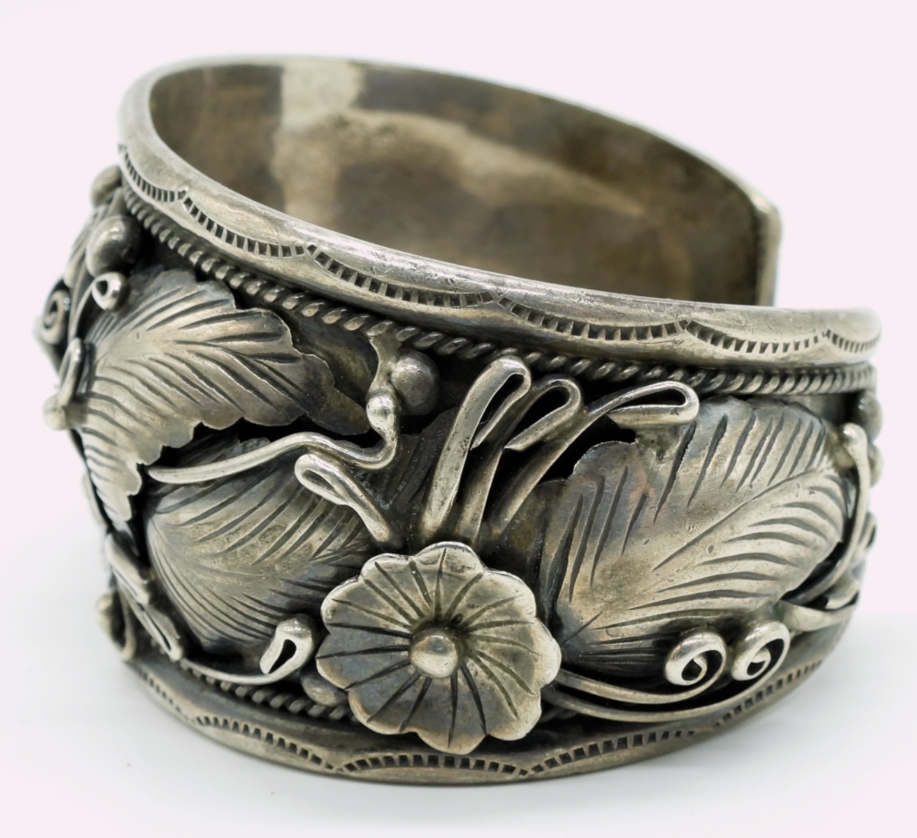 Native American Floral Cuff Bracelet - Sterling