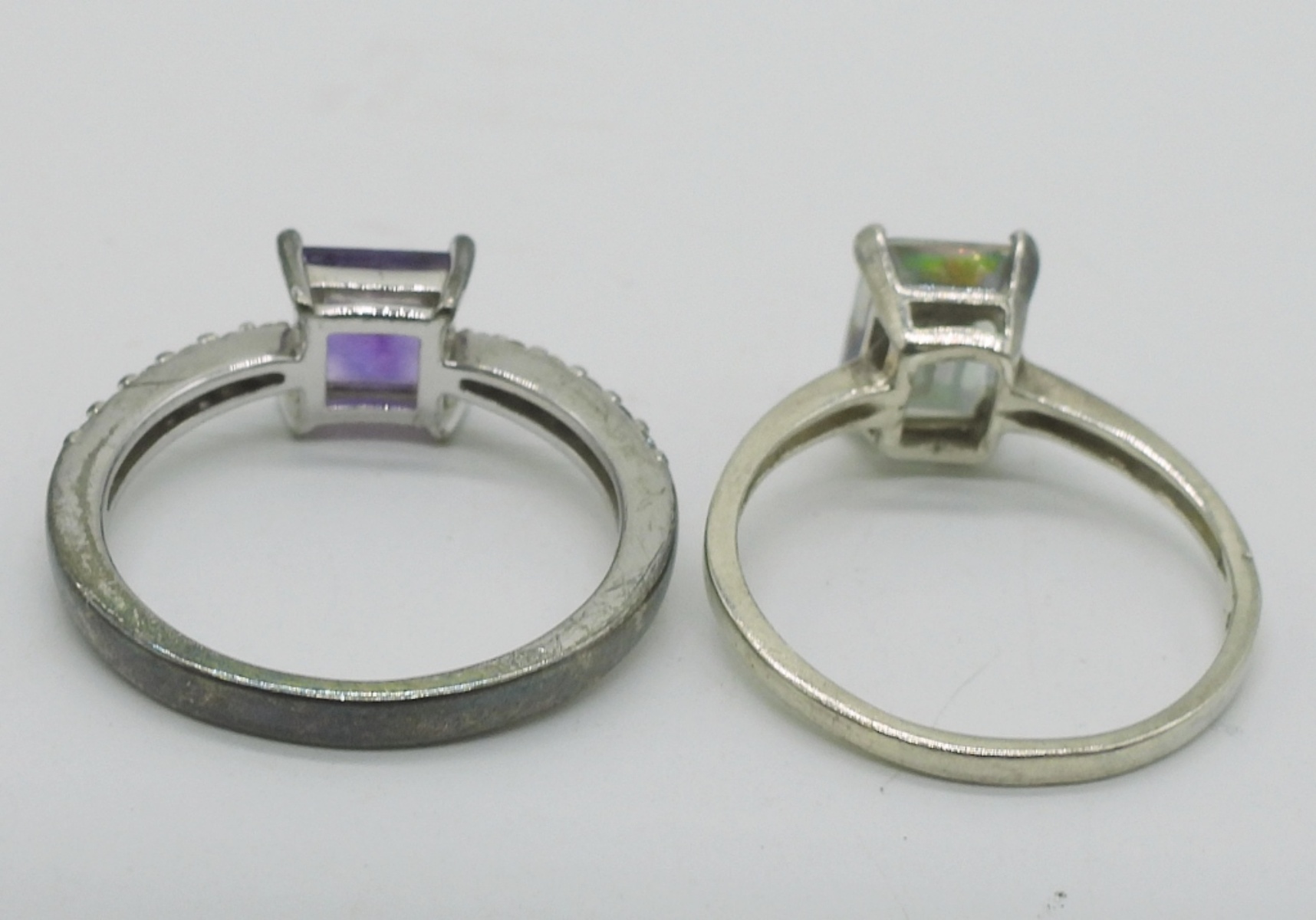 Green Moissanite Earrings and Two Rings, Sterling