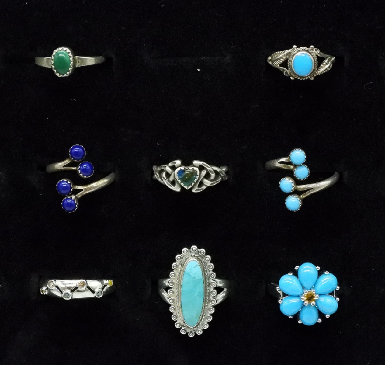 Eight Sterling Turquoise Rings