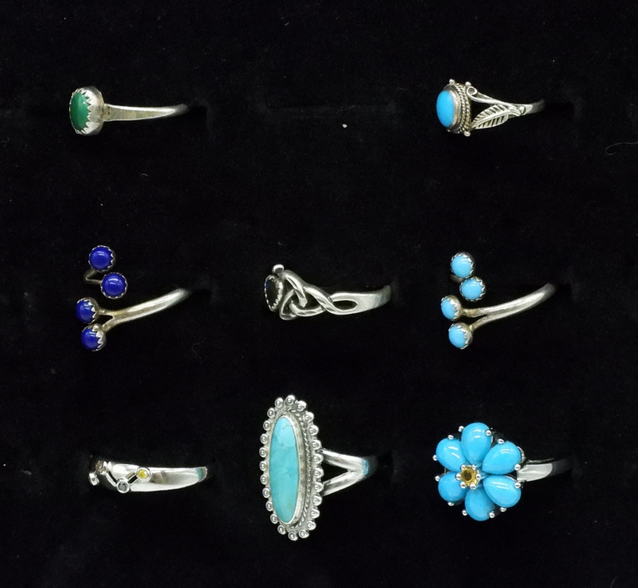Eight Sterling Turquoise Rings