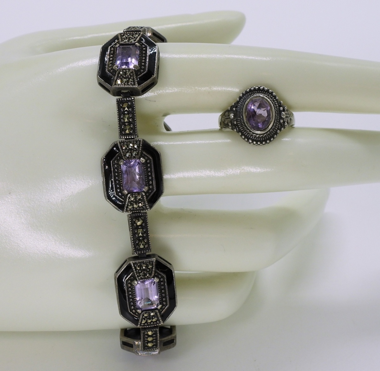 Vintage Sterling, Amethyst, Marcasite Bracelet,