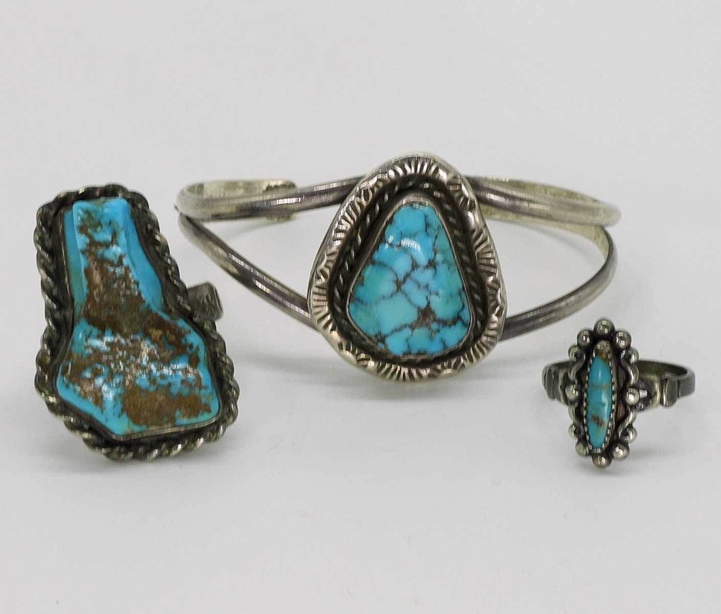 Vintage Sterling Turquoise Rings & Cuff