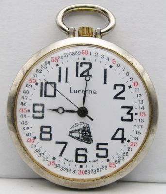 LUCERNE SWISS POCKET WATCH w/TRAIN. RUNNING CONDITION