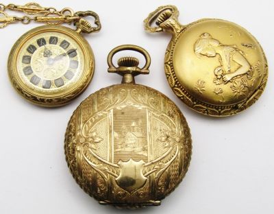(3) LADIES VINTAGE POCKET WATCHES. PARTS / REPAIR LOT - VIGILANT, MAJESTIME, RITMA - BEAUTIFUL 