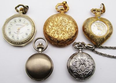 (5) PENDANT WATCHES: WITTNAUER WORKING. HERITAGE, SHEFFIELD, BULOVA, 1928 QUARTZ - UNTESTED / 