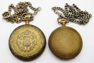 (2) CALIBRI QUARTZ POCKET WATCHES. with CHAINS -NEEDS BATTERIES - UNTESTED