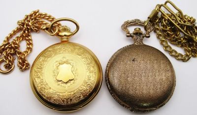 (2) QUARTZ HUNTING CASE POCKET WATCHES. BOTH UNTESTED - NICE CONDITION