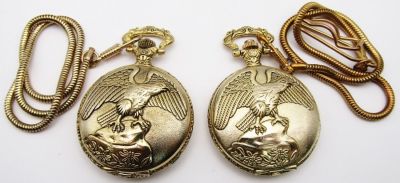 UNITED STATES NAVY & ARMY POCKET WATCHES. EAGLE CASES - BOTH QUARTZ - UNTESTED