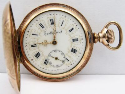 1910 LADIES SOUTH BEND POCKET WATCH. PARTS / REPAIR - NO CRYSTAL - VERY PRETTY FANCY FACE & CASE 