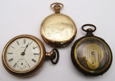 (3) PARTS / REPAIR WALTHAM & HAMPDEN & SWING OUT. LARGE SIZE POCKET WATCHES - NOT RUNNING for PARTS