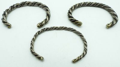 (3) STERLING TWISTED CUFF BRACELETS. 52DWT, A TWISTED DESIGN GIVES EACH BRACELET A DIFFERENT 