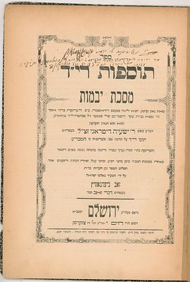 ספר תוספות רי"ד למסכת יבמות, יצא לאור לראשונה מכתב יד הספרית שכטער בניו יורק, על ידי רבי זאב 