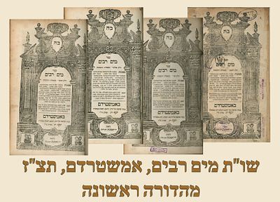 Sefer Mayim Rabim, Amsterdam 1737. First edition. 
4 sections in 1 volume, volume containing 