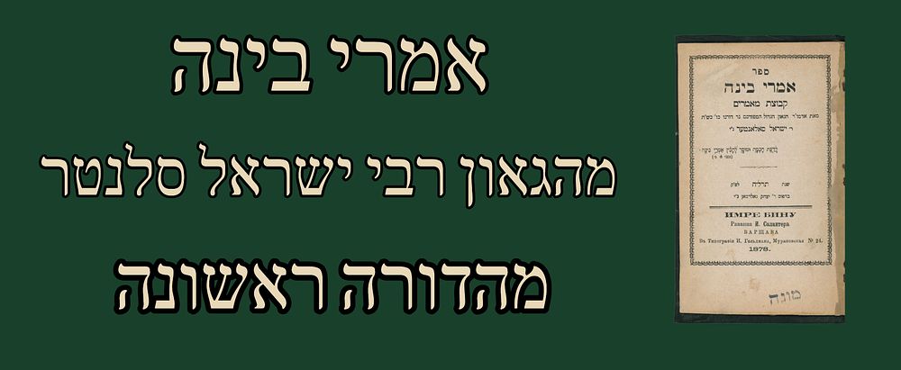 Rare: Imrei Bina’. Rabbi Israel Salanter. Warsaw, 1878. First edition. 
Imrei bina’, a group 