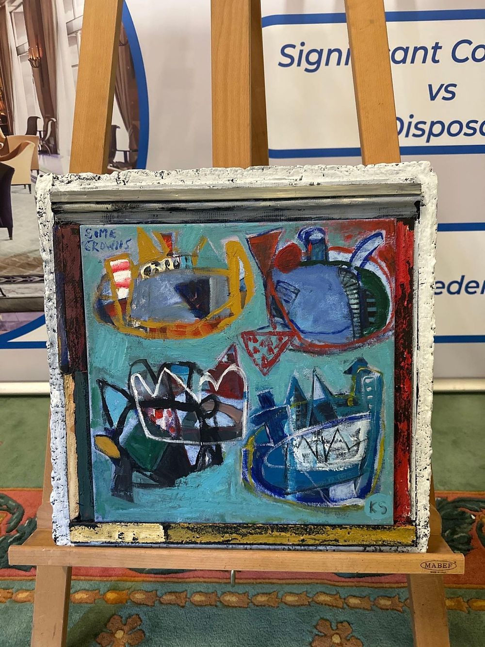 Lot 282: * "Some Crowns" by Ken Spooner (British, b.1942) is a mixed media on canvas assemblage