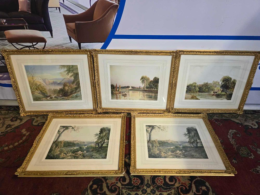 Lot 329: * This set of five framed and glazed landscape prints are reproductions after original works by the