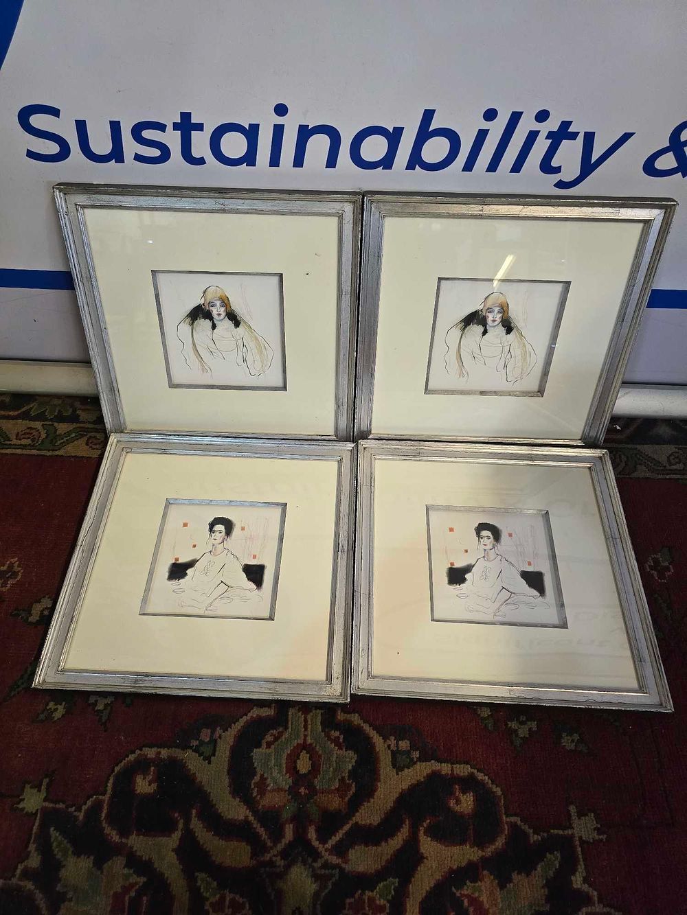 Lot 352: * A set of 4 prints portraits of women art deco costumes glazed and framed 35 x 35cm Ref 061