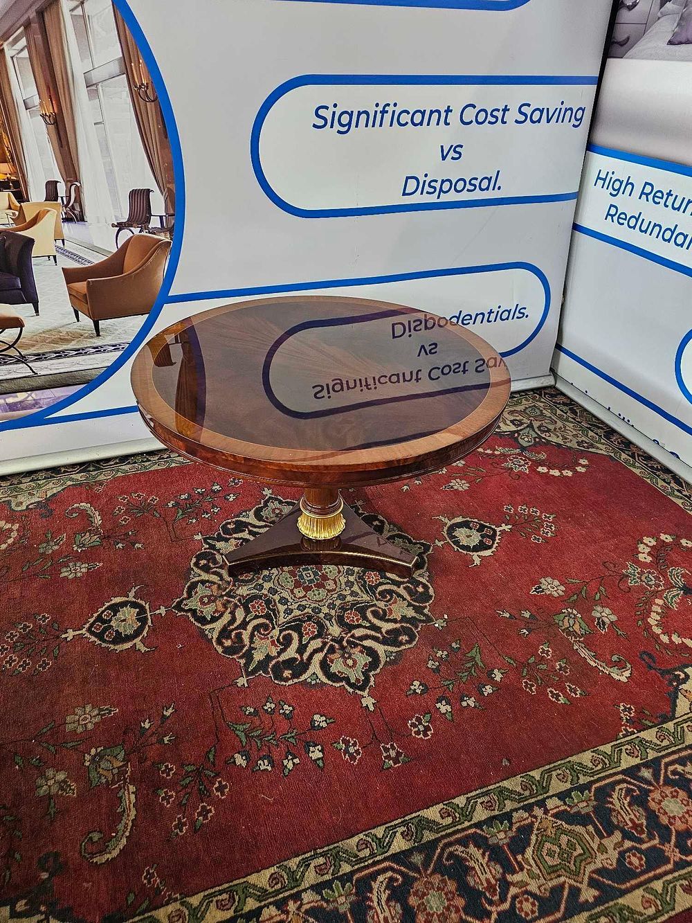 Lot 422: * Jonathan Charles Georgian round dining table field of radial cut West African swirly crotch