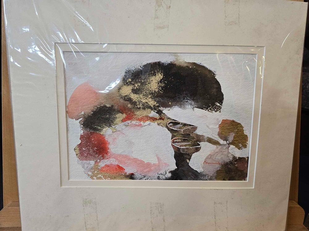 Lot 664: * Mixed media unframed abstract Boats and tree signed indistinct ( Ref 176)