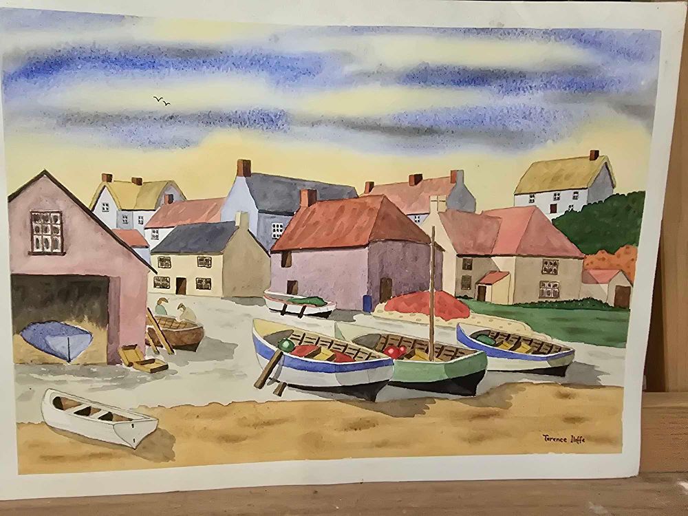 Lot 694: * Watercolour. This painting depicts a coastal village scene