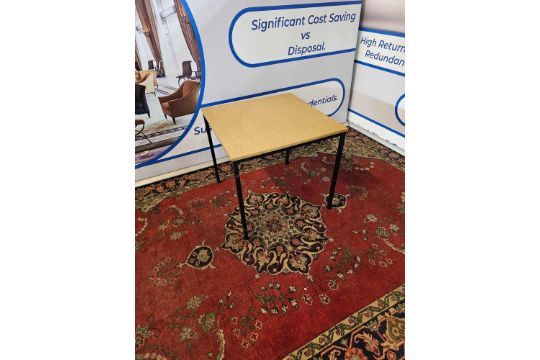 Lot 775: * 7x Square Dining Table With wooden Top On a black Metal Base 75 x 75 x 70cm