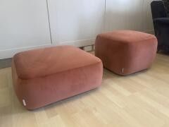 Lot 234: * French connection Footstool uphostered in a peach velvet Height 15"" x Width 22"" x Depth 22""