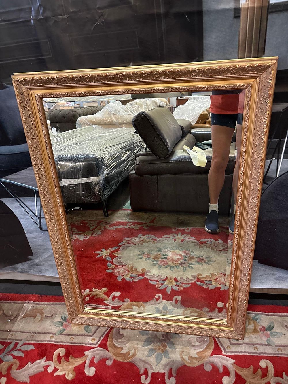 Lot 238: * Gold patterned framed bevelled edged mirror 80 x 110cm