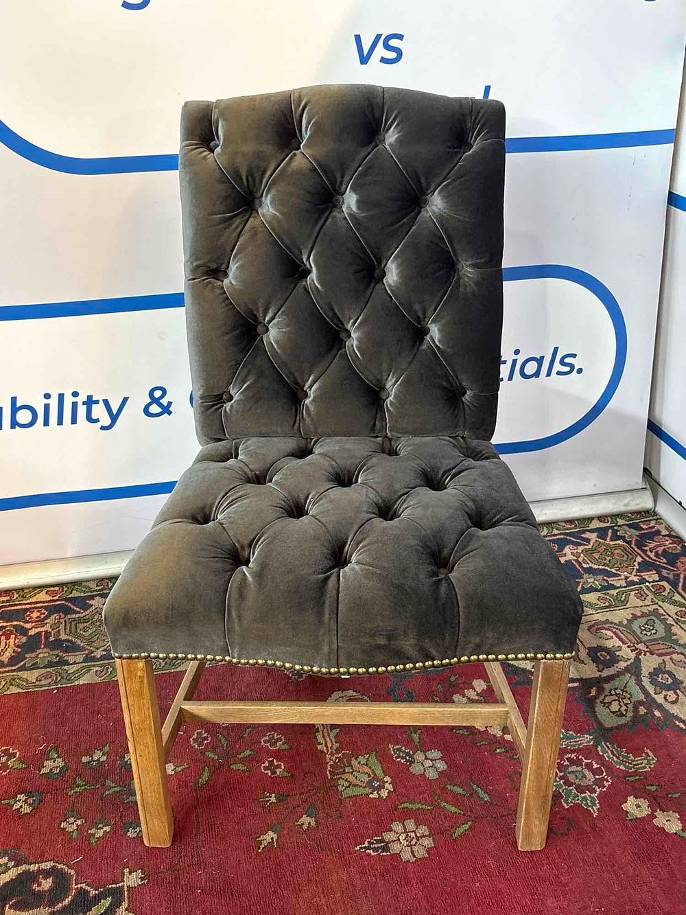 Lot 356: * Timothy Oulton Regency dining chair upholstered in siren dusk velvet both the backrest and the seat