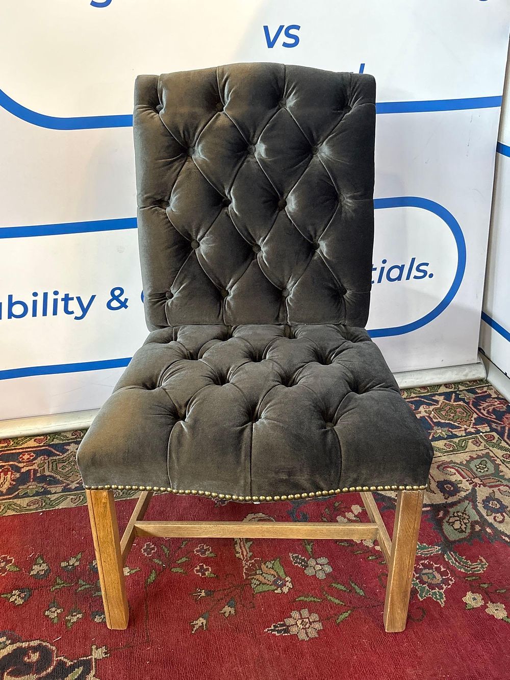 Lot 358: * Timothy Oulton Regency dining chair upholstered in siren dusk velvet both the backrest and the seat