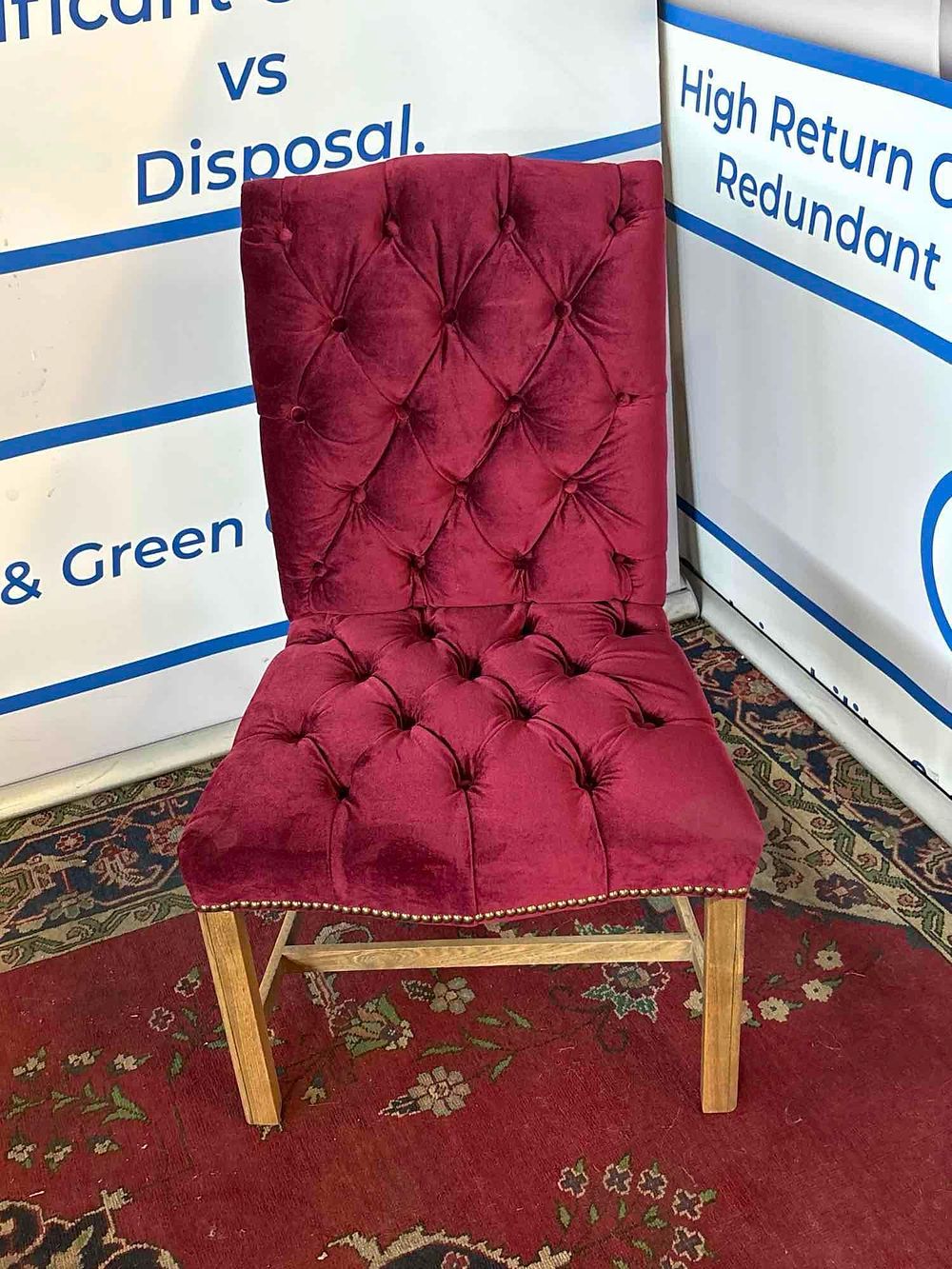 Lot 359: * Timothy Oulton Regency dining chair upholstered in siren rose velvet both the backrest and the seat