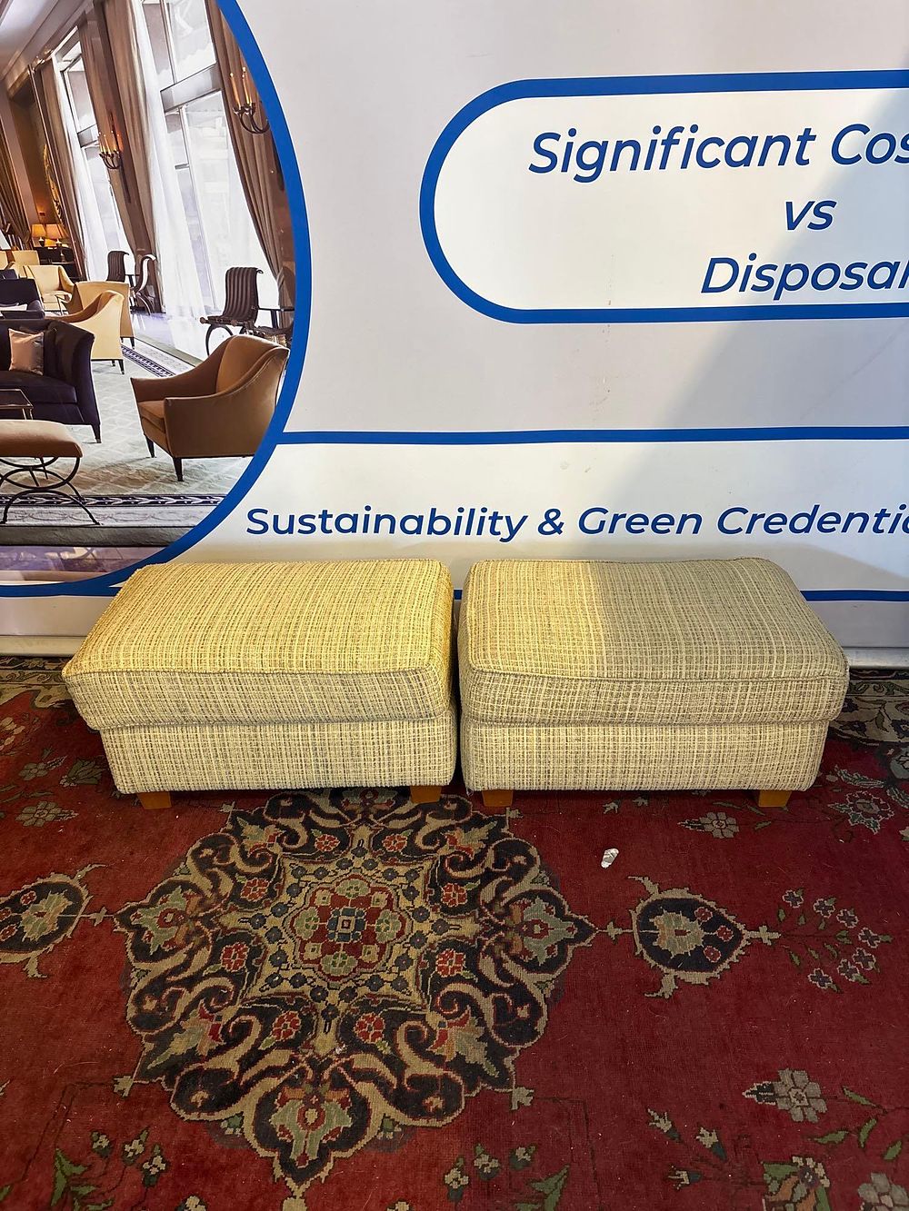 Lot 178: * This pair of rectangular upholstered ottomans or footstools is designed for both comfort and style