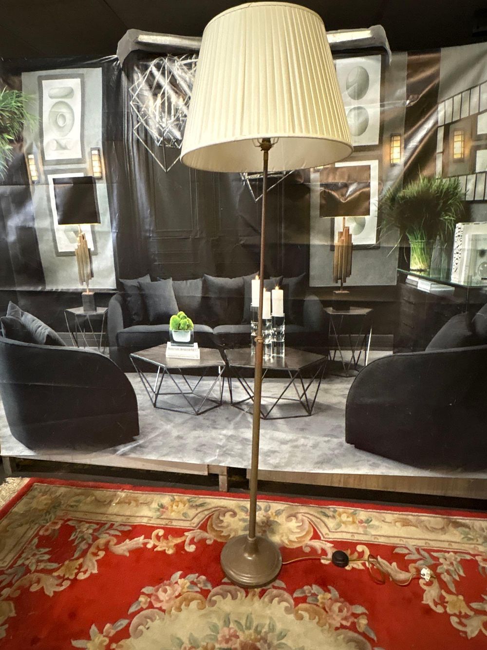 Lot 243: * Lighting Brass adjustable standard floor lamp with cream pleated shade 178cm