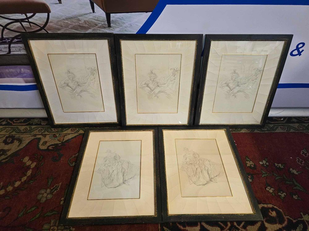 Lot 308: * A set of 5 prints of sketch drawings after Nicolas Lancret (1690-1743) glazed and framed 38 x 48cm